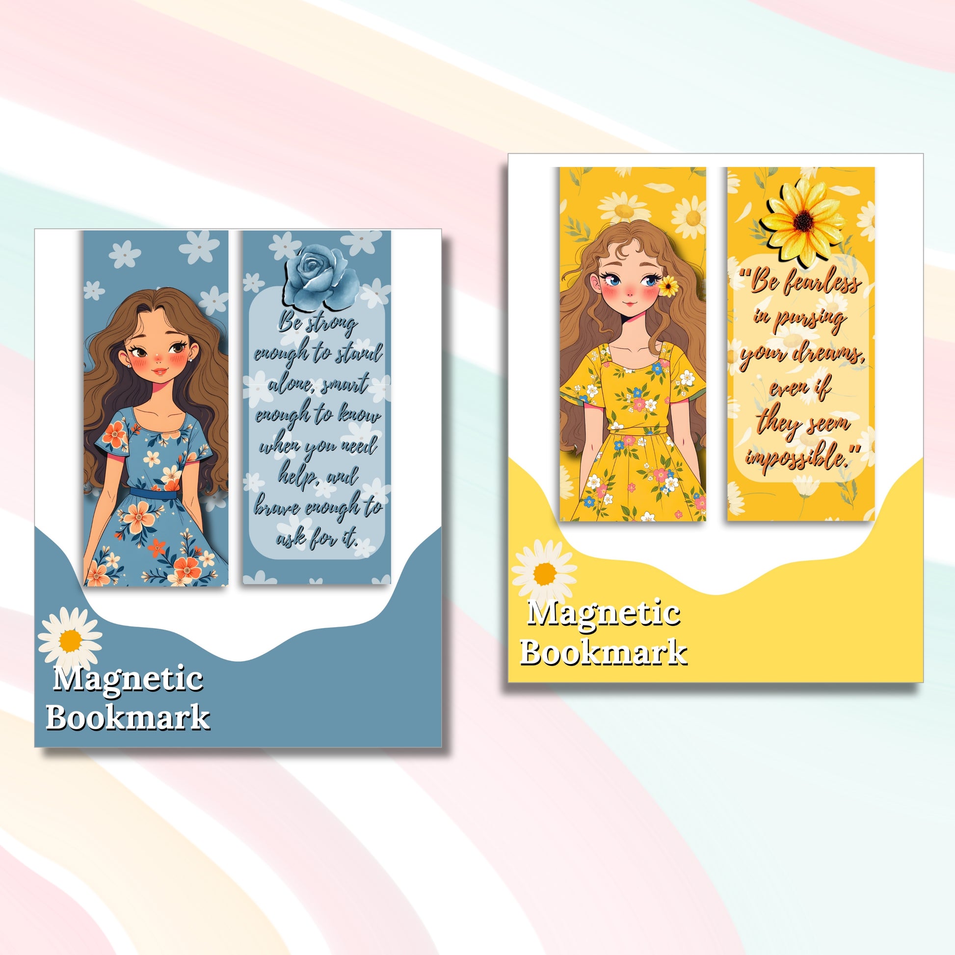 Magnetic Bookmark – 1x6" Folded Floral Girl Bookmark with Inspirational Quotes
