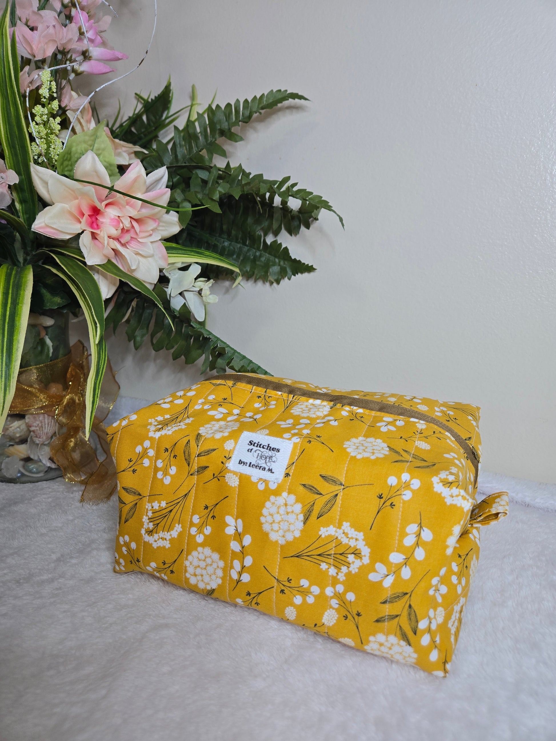 Golden Bloom Makeup Bag –  Stitches of Hope by Leera M.