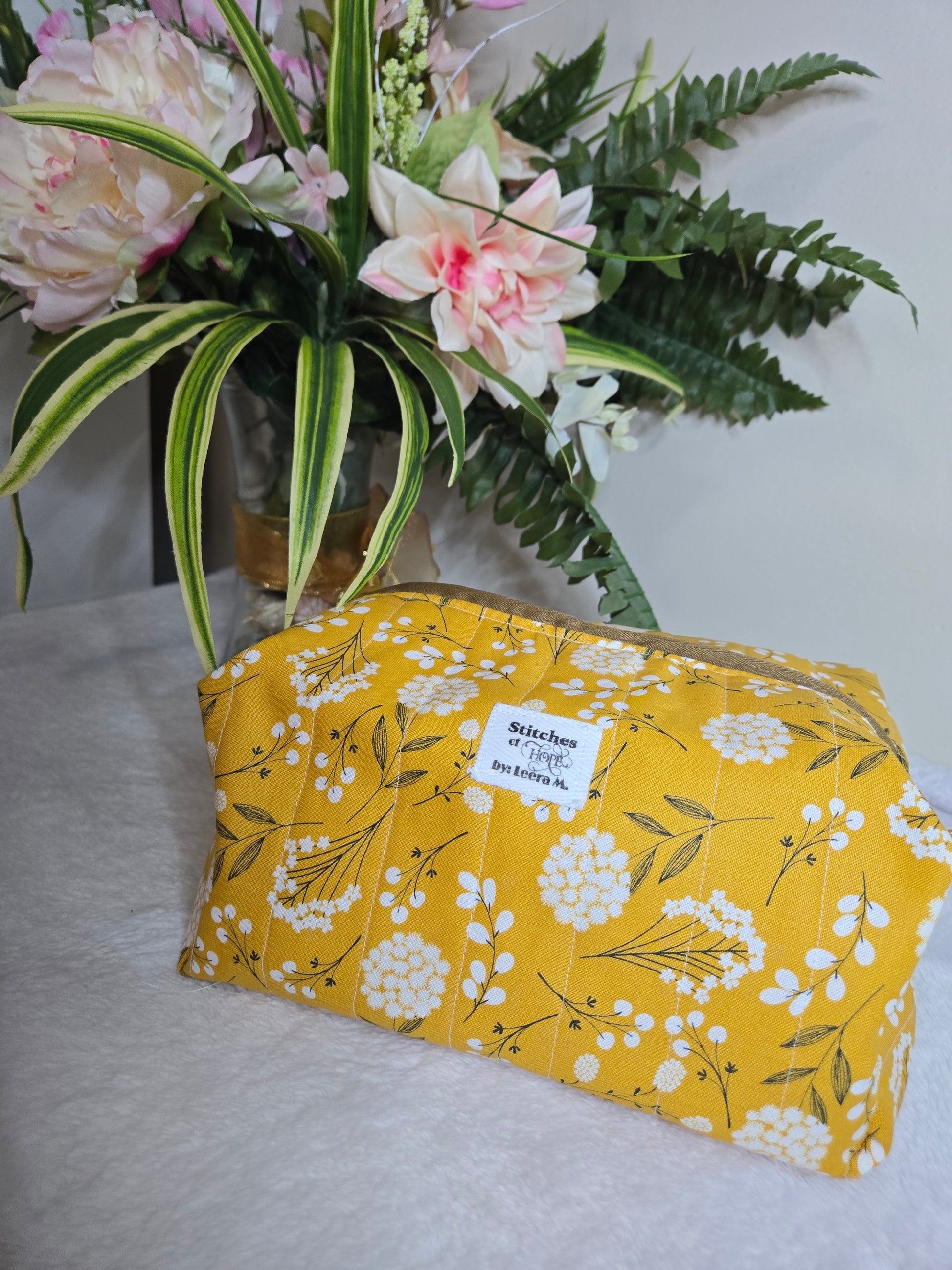 Golden Bloom Makeup Bag –  Stitches of Hope by Leera M.