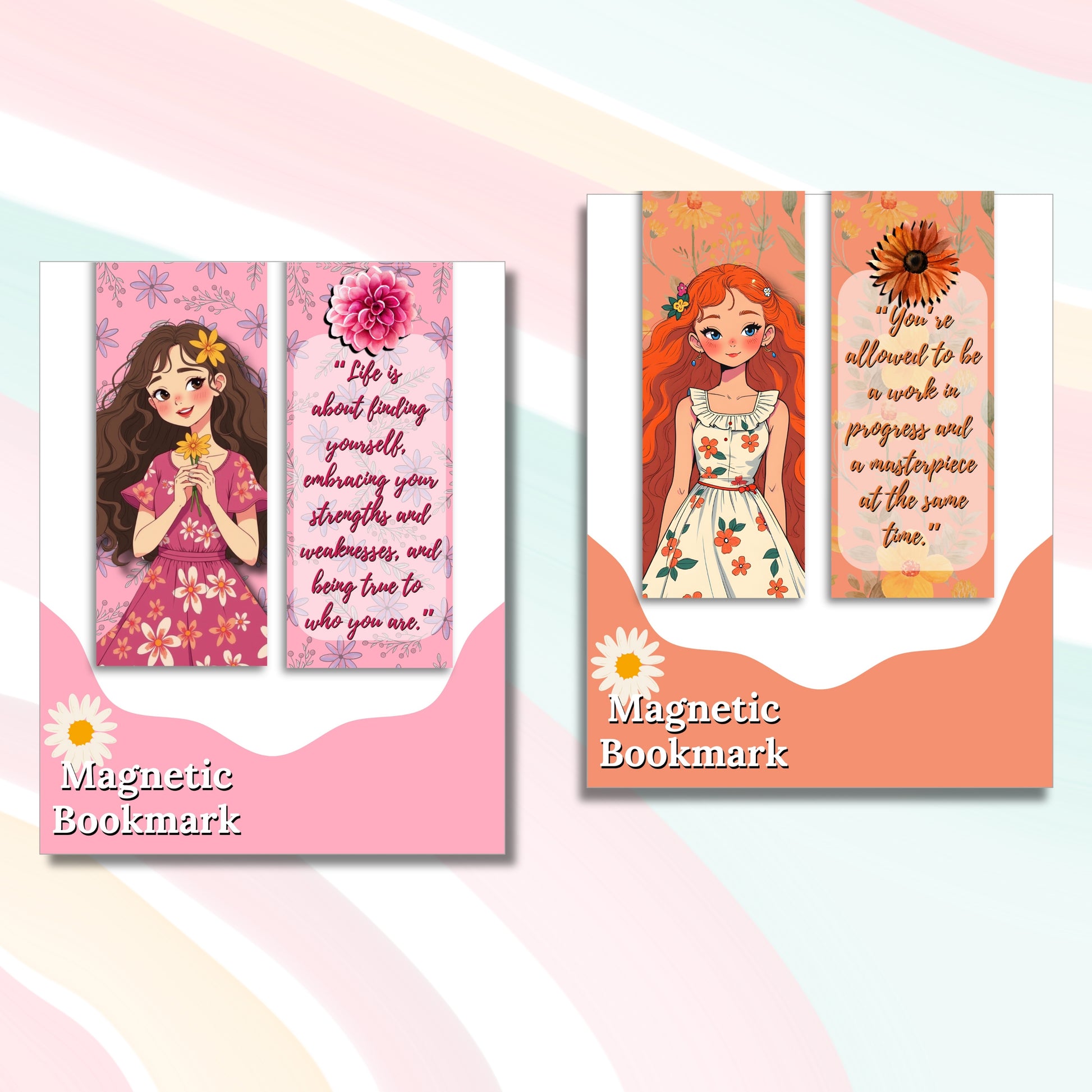 Magnetic Bookmark – 1x6" Folded Floral Girl Bookmark with Inspirational Quotes