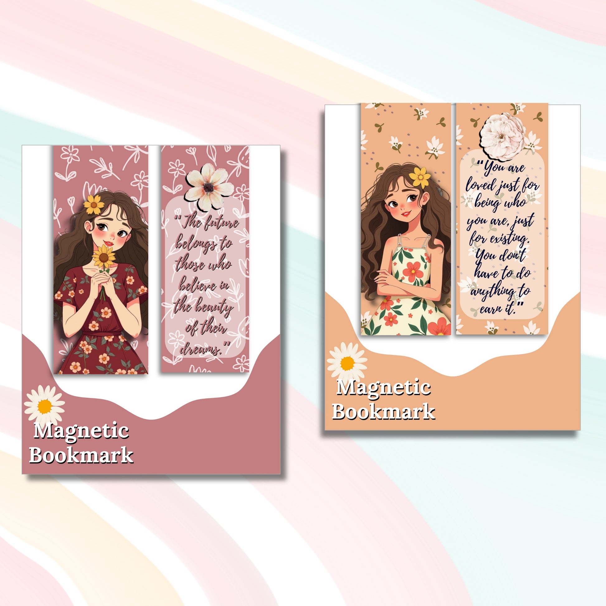 Magnetic Bookmark – 1x6" Folded Floral Girl Bookmark with Inspirational Quotes