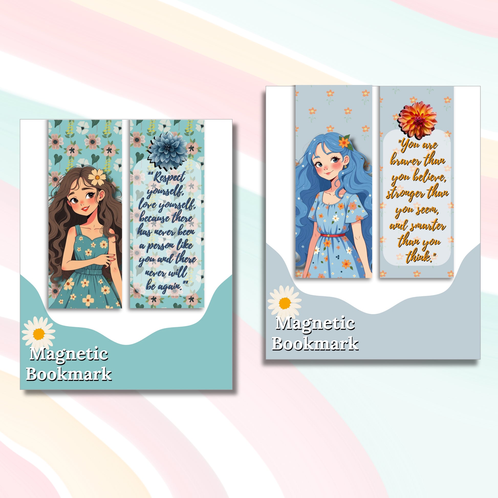 Magnetic Bookmark – 1x6" Folded Floral Girl Bookmark with Inspirational Quotes