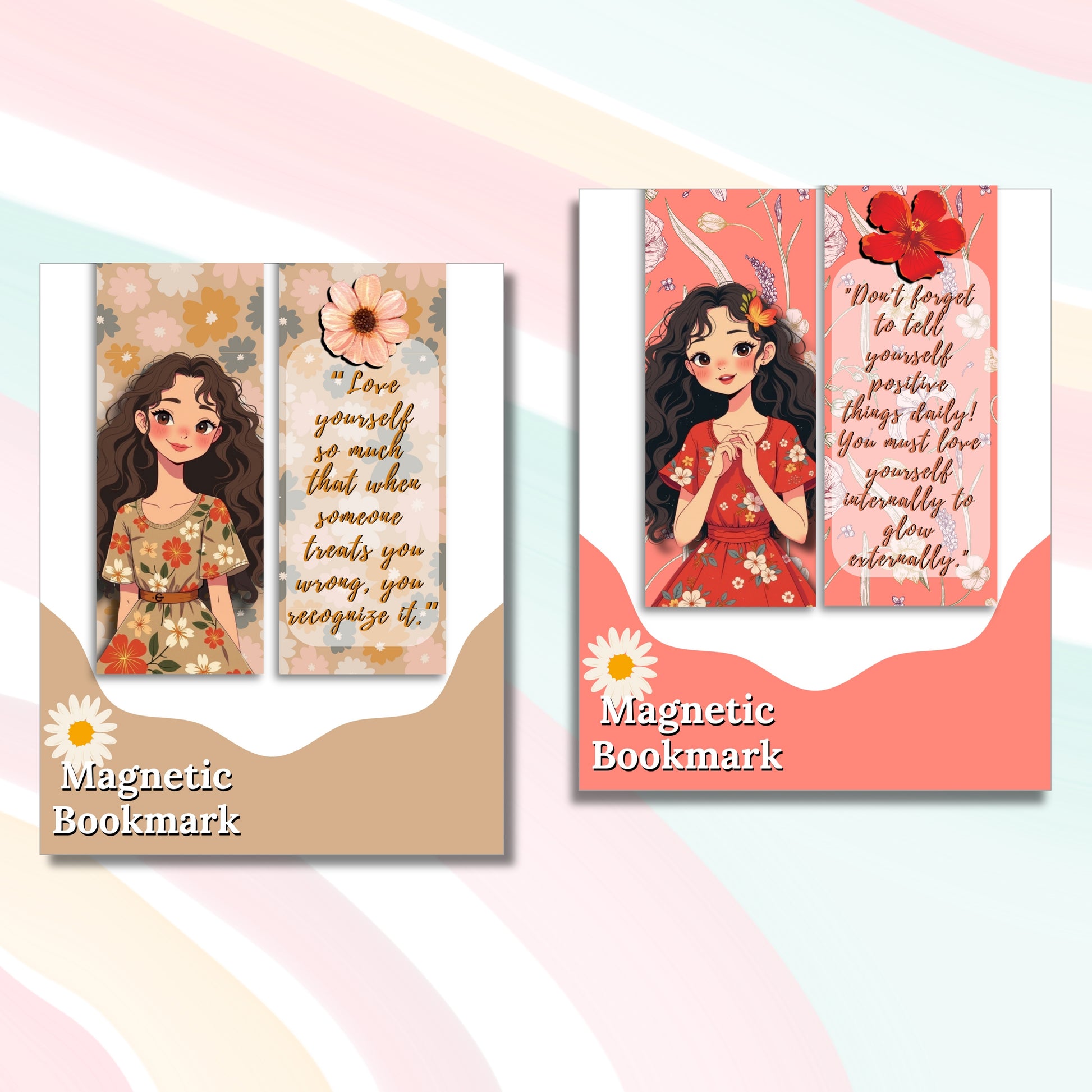 Magnetic Bookmark – 1x6" Folded Floral Girl Bookmark with Inspirational Quotes