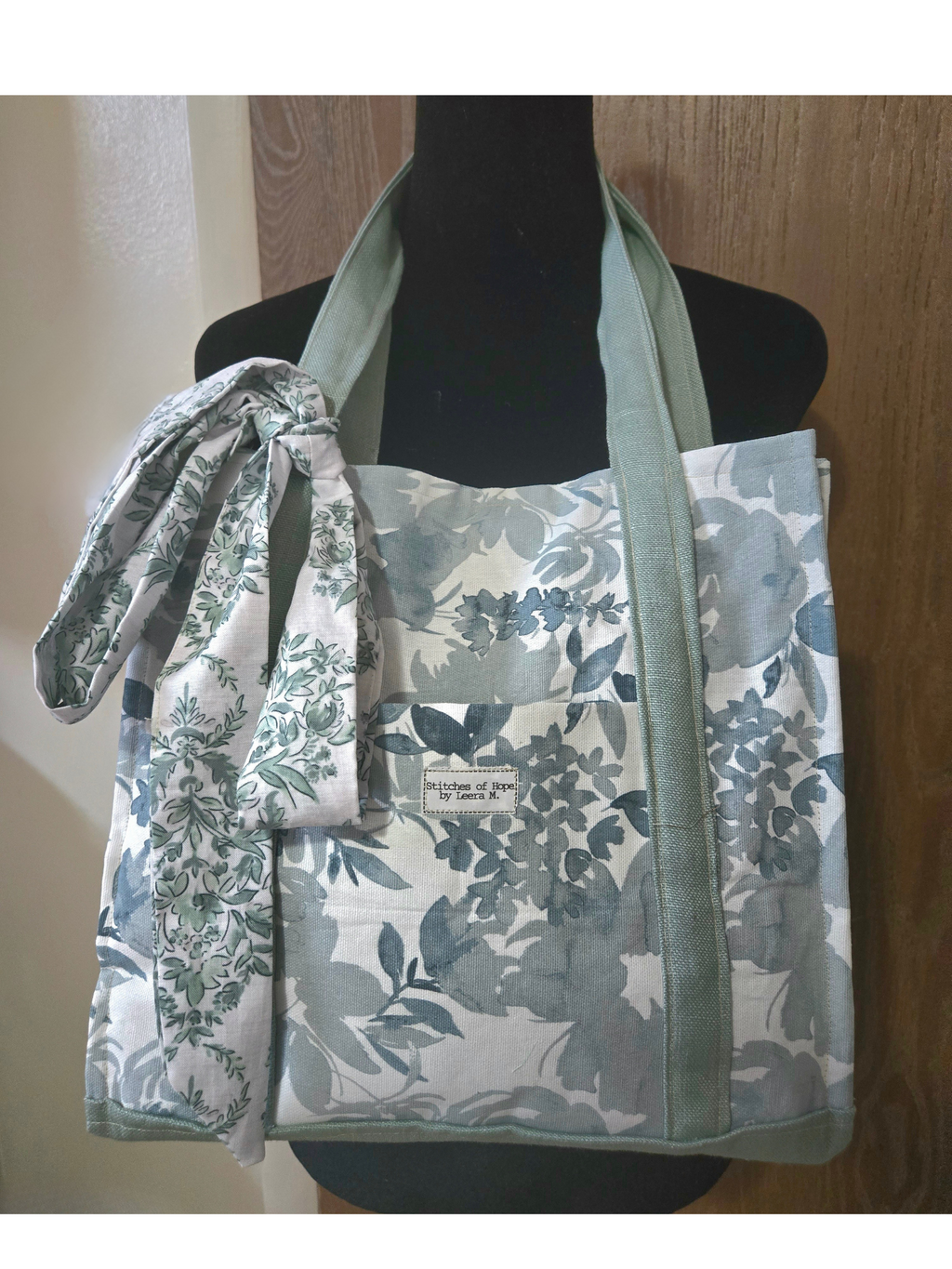 Sage Blossom Tote – Handmade Floral Canvas Bag